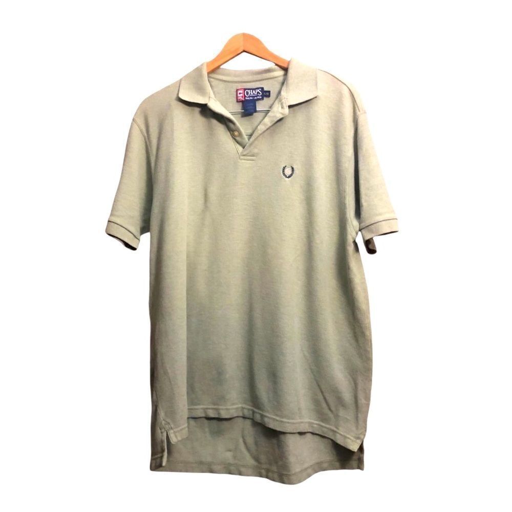 Chaps Ralph Lauren Men’s Green Short Sleeve Polo Hi Lo Hem Side Slits Size Large